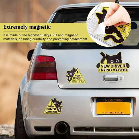 3Pcs Black Cat Car Driving Sticker, Funny New Driver Sticker for Car Please Be Patient, Safety Warning Signs for Student Driver Moderate Size & Long Service Life-Left, Front, Right in Saudi Arabia
