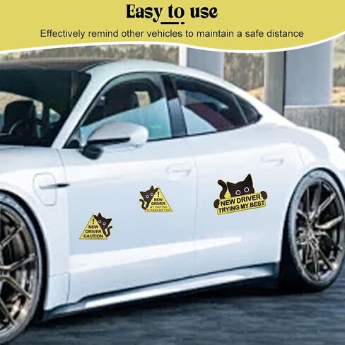 3Pcs Black Cat Car Driving Sticker, Funny New Driver Sticker for Car Please Be Patient, Safety Warning Signs for Student Driver Moderate Size & Long Service Life-Left, Front, Right in Saudi Arabia