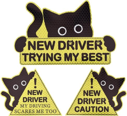 3Pcs Black Cat Car Driving Sticker, Funny New Driver Sticker for Car Please Be Patient, Safety Warning Signs for Student Driver Moderate Size & Long Service Life-Left, Front, Right in Saudi Arabia