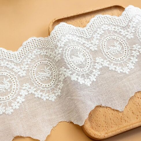 Yalulu 5 Yards Cotton Embroidered Lace Trim, Floral Lace Fabric Trim for Sewing Garment Craft Lace Fabric (Navy Blue) in Kuwait