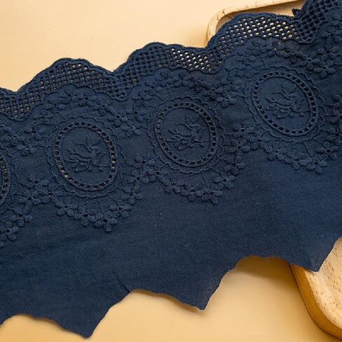 Yalulu 5 Yards Cotton Embroidered Lace Trim, Floral Lace Fabric Trim for Sewing Garment Craft Lace Fabric (Navy Blue) in Kuwait