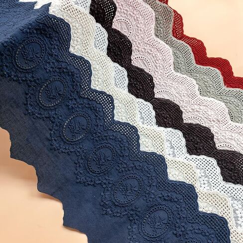 Yalulu 5 Yards Cotton Embroidered Lace Trim, Floral Lace Fabric Trim for Sewing Garment Craft Lace Fabric (Navy Blue) in Kuwait