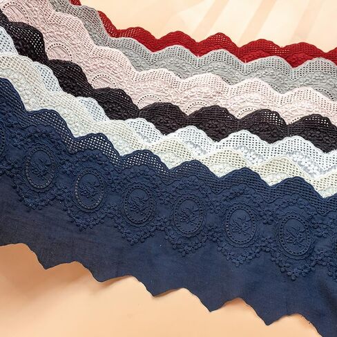 Yalulu 5 Yards Cotton Embroidered Lace Trim, Floral Lace Fabric Trim for Sewing Garment Craft Lace Fabric (Navy Blue) in Kuwait