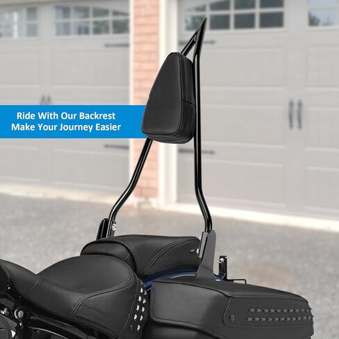 Wsays 24" Tall Sissy Bar and Docking Hardware Kit Compatible with Harley Softail Street Bob FXBB/S Heritage Classic FLHC/S Deluxe FLDE FLSL FXST 2018-2025, Passenger Backrest Sharp Angle Gloss Black in Kuwait
