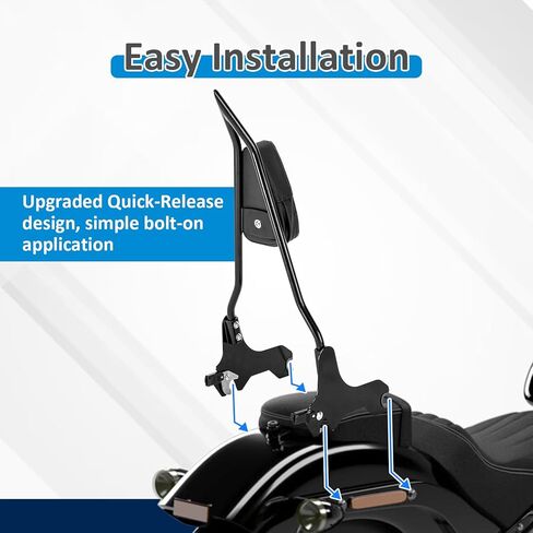 Wsays 24" Tall Sissy Bar and Docking Hardware Kit Compatible with Harley Softail Street Bob FXBB/S Heritage Classic FLHC/S Deluxe FLDE FLSL FXST 2018-2025, Passenger Backrest Sharp Angle Gloss Black in Kuwait