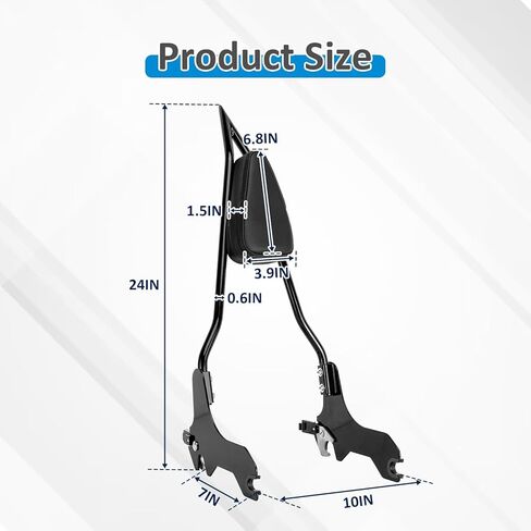 Wsays 24" Tall Sissy Bar and Docking Hardware Kit Compatible with Harley Softail Street Bob FXBB/S Heritage Classic FLHC/S Deluxe FLDE FLSL FXST 2018-2025, Passenger Backrest Sharp Angle Gloss Black in Kuwait