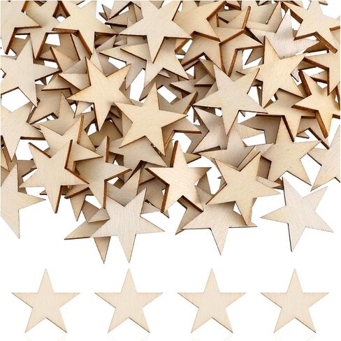 Nogeqi 100PCS Wooden Stars for Crafts, 1 Inch Stars Wooden Shapes for Crafts, Blank Unfinished Wood Cutouts Ornaments for DIY Craft Party Easter Memorial Day Independence Project and Decoration in Kuwait