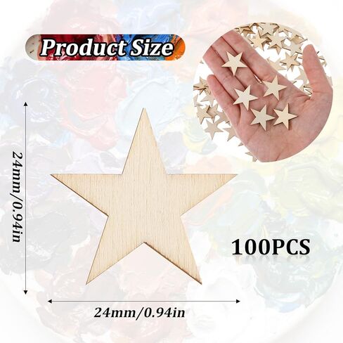 Nogeqi 100PCS Wooden Stars for Crafts, 1 Inch Stars Wooden Shapes for Crafts, Blank Unfinished Wood Cutouts Ornaments for DIY Craft Party Easter Memorial Day Independence Project and Decoration in Kuwait