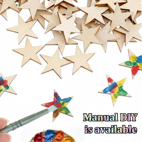 Nogeqi 100PCS Wooden Stars for Crafts, 1 Inch Stars Wooden Shapes for Crafts, Blank Unfinished Wood Cutouts Ornaments for DIY Craft Party Easter Memorial Day Independence Project and Decoration in Kuwait