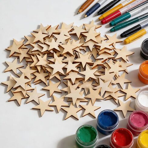 Nogeqi 100PCS Wooden Stars for Crafts, 1 Inch Stars Wooden Shapes for Crafts, Blank Unfinished Wood Cutouts Ornaments for DIY Craft Party Easter Memorial Day Independence Project and Decoration in Kuwait