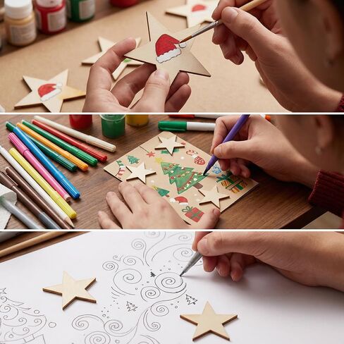 Nogeqi 100PCS Wooden Stars for Crafts, 1 Inch Stars Wooden Shapes for Crafts, Blank Unfinished Wood Cutouts Ornaments for DIY Craft Party Easter Memorial Day Independence Project and Decoration in Kuwait