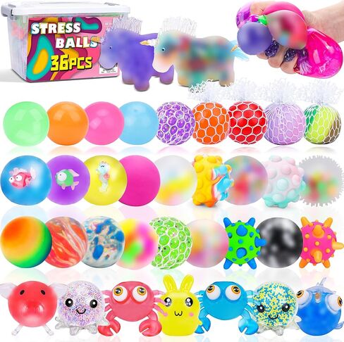 36 Pack Sensory Stress Balls, Squishy Ball, Sensory Stress Balls Set for Adults, Anti-Anxiety and Fidget Balls to Relax, Prize Box for Classroom, Party Favors, Birthday Gifts in Saudi Arabia