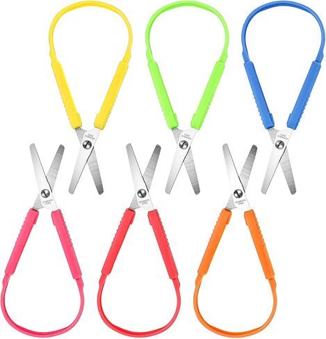 6 Pcs Adaptive Scissors, Self-Opening Loop Scissors for Kids Special Needs with Colorful PP Handles, Safety Design for Easy Grip Schools & Special Needs (5.3 x 2.2 Inches, Assorted Colors) in Saudi Arabia