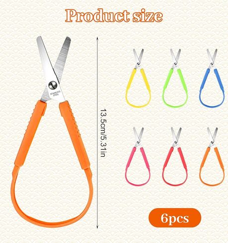 6 Pcs Adaptive Scissors, Self-Opening Loop Scissors for Kids Special Needs with Colorful PP Handles, Safety Design for Easy Grip Schools & Special Needs (5.3 x 2.2 Inches, Assorted Colors) in Saudi Arabia
