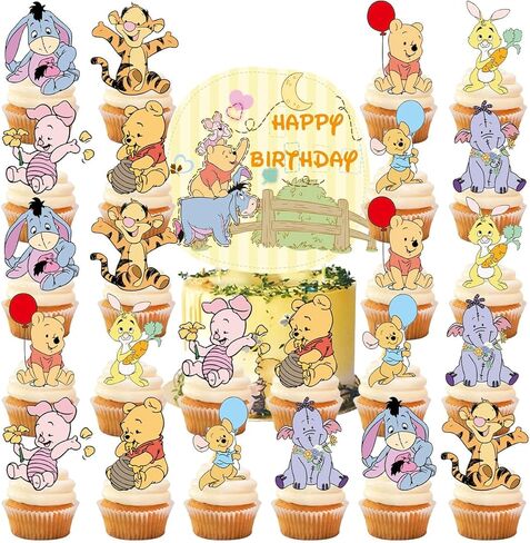 25 Pcs Cute Happy Birthday Cake Toppers, Cartoon Cake Topper, Perfect for Birthday Parties and Holiday Celebrations. in Saudi Arabia