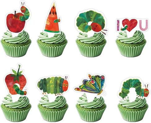24pcs The Very Hungry Caterpillar Birthday Dessert Cupcake Topper, Cute Caterpillars Reading Story Theme Party Birthday Decorations Birthday Party Event Supplies in Saudi Arabia