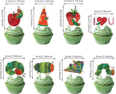 24pcs The Very Hungry Caterpillar Birthday Dessert Cupcake Topper, Cute Caterpillars Reading Story Theme Party Birthday Decorations Birthday Party Event Supplies in Saudi Arabia