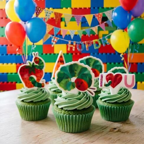 24pcs The Very Hungry Caterpillar Birthday Dessert Cupcake Topper, Cute Caterpillars Reading Story Theme Party Birthday Decorations Birthday Party Event Supplies in Saudi Arabia