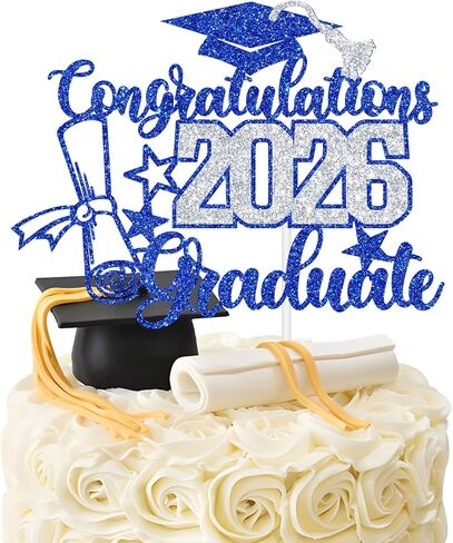 Congratulations 2026 Graduate Cake Topper, Congrats Grad/You Did It Cake Decor, Class of 2026 Graduation Party Decorations Supplies Black and Red Glitter in Kuwait