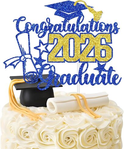 Congratulations 2026 Graduate Cake Topper, Congrats Grad/You Did It Cake Decor, Class of 2026 Graduation Party Decorations Supplies Black and Red Glitter in Kuwait