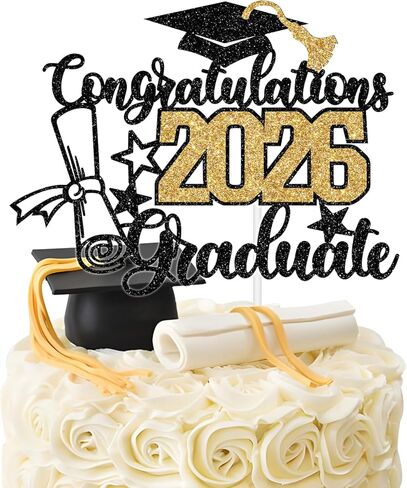 Congratulations 2026 Graduate Cake Topper, Congrats Grad/You Did It Cake Decor, Class of 2026 Graduation Party Decorations Supplies Black and Red Glitter in Kuwait