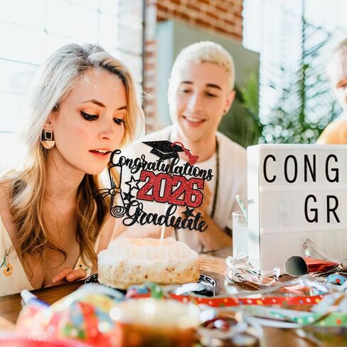 Congratulations 2026 Graduate Cake Topper, Congrats Grad/You Did It Cake Decor, Class of 2026 Graduation Party Decorations Supplies Black and Red Glitter in Kuwait