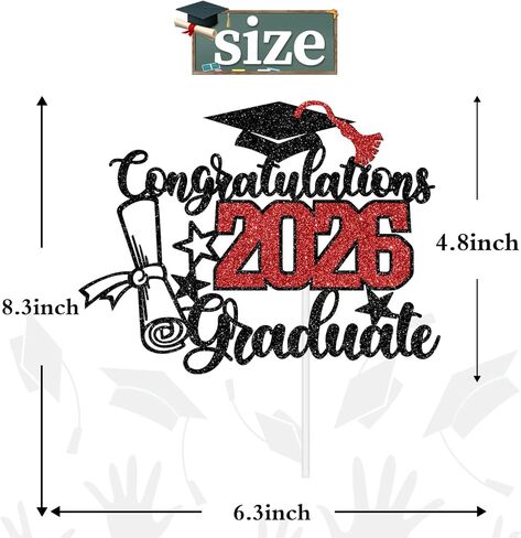 Congratulations 2026 Graduate Cake Topper, Congrats Grad/You Did It Cake Decor, Class of 2026 Graduation Party Decorations Supplies Black and Red Glitter in Kuwait