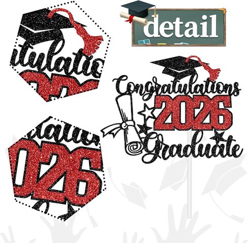 Congratulations 2026 Graduate Cake Topper, Congrats Grad/You Did It Cake Decor, Class of 2026 Graduation Party Decorations Supplies Black and Red Glitter in Kuwait