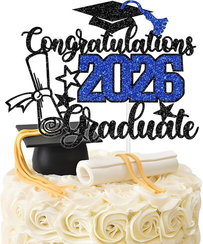 Congratulations 2026 Graduate Cake Topper, Congrats Grad/You Did It Cake Decor, Class of 2026 Graduation Party Decorations Supplies Black and Red Glitter in Kuwait