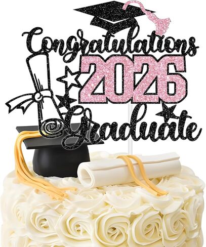 Congratulations 2026 Graduate Cake Topper, Congrats Grad/You Did It Cake Decor, Class of 2026 Graduation Party Decorations Supplies Black and Red Glitter in Kuwait