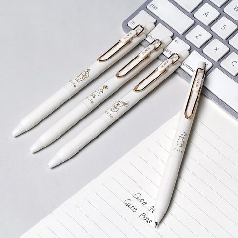 Retractable Rolling Ball Pens 0.35mm Ultra Fine Point,White Barrels,Black Gel Ink,Pack of 8,Smooth Writing For Journaling, Notetaking,Cute Office School Supplies Gifts for Women and Girls in Saudi Arabia