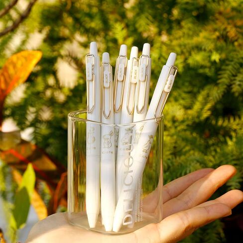Retractable Rolling Ball Pens 0.35mm Ultra Fine Point,White Barrels,Black Gel Ink,Pack of 8,Smooth Writing For Journaling, Notetaking,Cute Office School Supplies Gifts for Women and Girls in Saudi Arabia