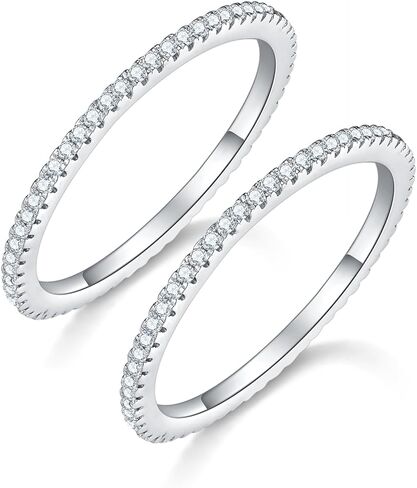MINDDHA 14K Gold Plated- Cubic Zirconia Simulated Diamond Stackable Eternity Bands/Silver, Gold Rings for Women- 1.5mm, 2mm Stacking Rings for Oura Gen 4/Oura Gen 3, Size 4-12 in Saudi Arabia