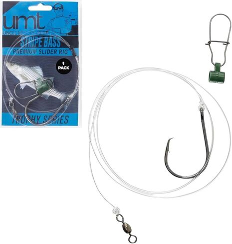 1,5 & 10-Pack Slider Rig 8/0 Circle Hook for Striped Bass - Uncle Mo's Tackle Saltwater Fishing Gear - Robust Slider, 4ft 60lb Monofilament Leader for Surf, Beach & Boat Fishing in Kuwait