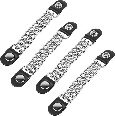 4Pcs Black PU Leather Motorcycle Vest Extenders Punk Style Flat Round Decortaive Alloy Double Chain Link Buckle in Kuwait