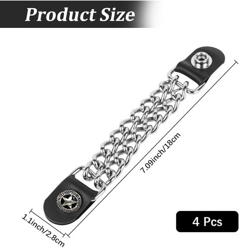 4Pcs Black PU Leather Motorcycle Vest Extenders Punk Style Flat Round Decortaive Alloy Double Chain Link Buckle in Kuwait