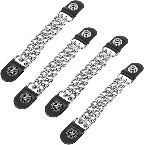 4Pcs Black PU Leather Motorcycle Vest Extenders Punk Style Flat Round Decortaive Alloy Double Chain Link Buckle in Kuwait