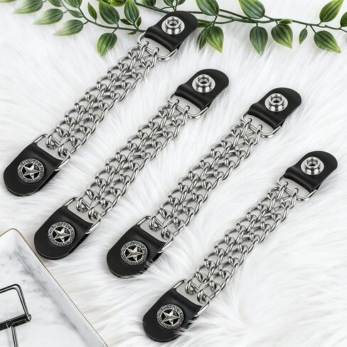 4Pcs Black PU Leather Motorcycle Vest Extenders Punk Style Flat Round Decortaive Alloy Double Chain Link Buckle in Kuwait