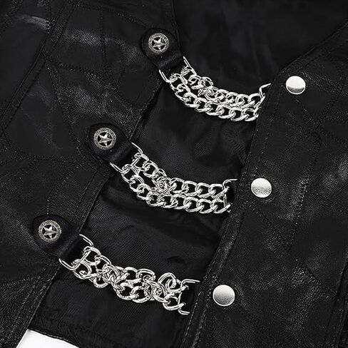 4Pcs Black PU Leather Motorcycle Vest Extenders Punk Style Flat Round Decortaive Alloy Double Chain Link Buckle in Kuwait