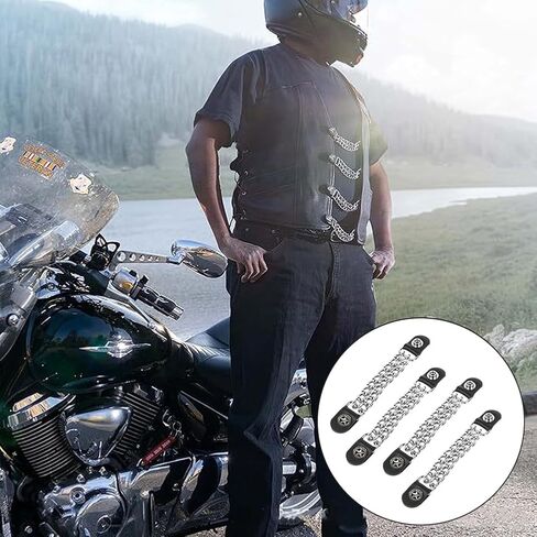 4Pcs Black PU Leather Motorcycle Vest Extenders Punk Style Flat Round Decortaive Alloy Double Chain Link Buckle in Kuwait
