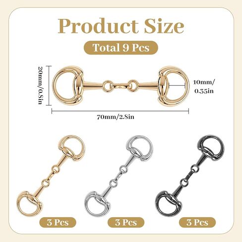 9Pcs Snaffle Bit Buckles, Alloy Horse Bit Buckle Double Bit Buckle for DIY Snaffle Bit Horse Jewelry Loafer Shoes, Necklaces Bracelets, Foldable Connecting Clasp (3 Colors) in Saudi Arabia