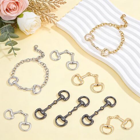 9Pcs Snaffle Bit Buckles, Alloy Horse Bit Buckle Double Bit Buckle for DIY Snaffle Bit Horse Jewelry Loafer Shoes, Necklaces Bracelets, Foldable Connecting Clasp (3 Colors) in Saudi Arabia