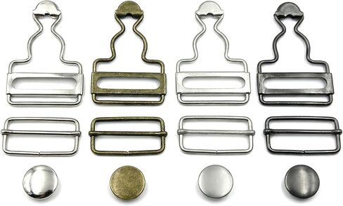 12 Sets Overall Buckles for 2 Inch Straps, Metal Suspender Buckle + Tri-Glide Slider Kit with 15 Sets Brass Snap Buttons, 3 Colors (Silver/Gold/Black) for Overalls, Aprons, DIY Sewing Repair in Saudi Arabia