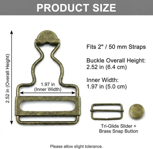 12 Sets Overall Buckles for 2 Inch Straps, Metal Suspender Buckle + Tri-Glide Slider Kit with 15 Sets Brass Snap Buttons, 3 Colors (Silver/Gold/Black) for Overalls, Aprons, DIY Sewing Repair in Saudi Arabia