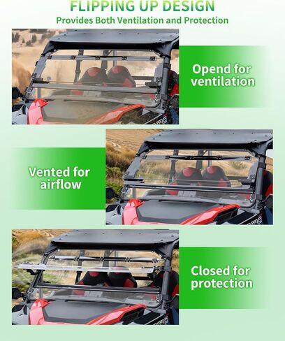 حاجب رياح قابل للطي 3 في 1 لملحقات Polaris General 1000/ General XP 1000/4 2016-2025، زجاج أمامي قابل للطي مطلي بالبوليستر 1/5 بوصة، نافذة مفتوحة/مغلقة/تنفيس كاملة in Kuwait