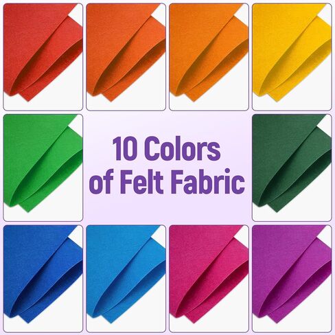 10 Sheets Felt Fabric for Crafts, 8x20 Inch 1.4mm Thick, Assorted Colors DIY Sewing, Patchwork Material for Kids Arts, Home Decor (Rainbow) in Saudi Arabia