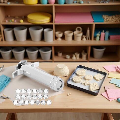 1 Set Silver Clay Extruder, Multifunction Mud Extruder Sculpture Tool Modeling with 19Pcs Tip Molds for Clay Craft Mixers Presses in Saudi Arabia