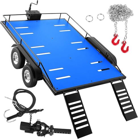RC Aluminum Trailer Upgrades Part for 1/10 RC Crawler TRX4 TRX6 Red cat Gen8 SCX10,RC Trailer for Hauling Behind Car,Aluminum RC Heavy-Duty Trailer Car w/Receiver & Hook Coupler,Navy Blue in Kuwait