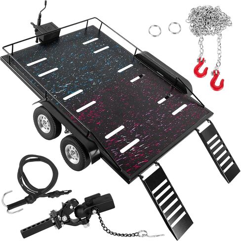 RC Aluminum Trailer Upgrades Part for 1/10 RC Crawler TRX4 TRX6 Red cat Gen8 SCX10,RC Trailer for Hauling Behind Car,Aluminum RC Heavy-Duty Trailer Car w/Receiver & Hook Coupler,Navy Blue in Kuwait