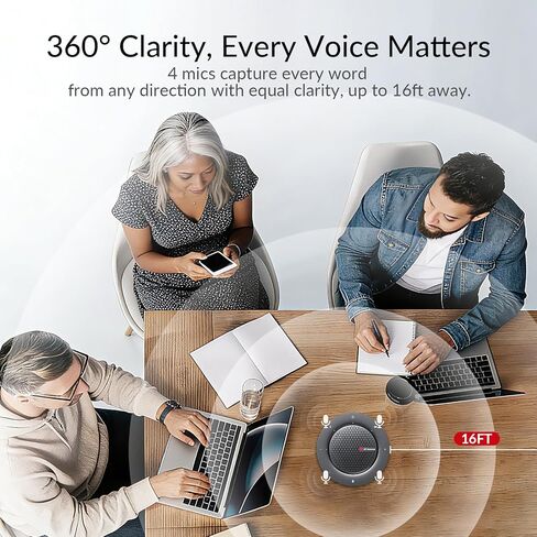 مكبر صوت بلوتوث للمؤتمرات، التقاط 4 ميكروفونات بزاوية 360 درجة، USB ولاسلكي، إلغاء الضوضاء، بطارية 10 ساعات، أدوات تحكم باللمس، التوصيل والتشغيل لاجتماعات التكبير/التصغير/الفرق (4-8 أشخاص)، صغير الحجم للعمل عن بعد، والسفر in Kuwait